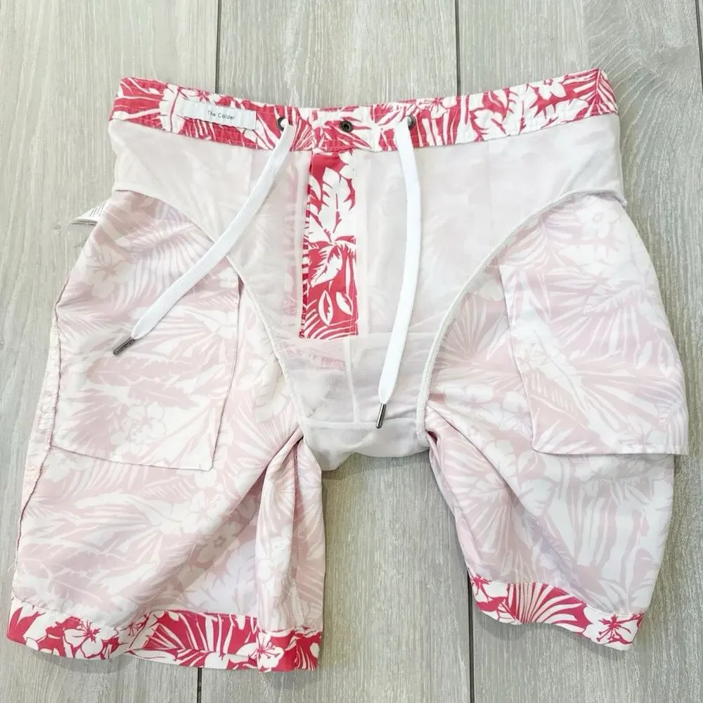 Onia The Calder Swim Trunks Tropical Print Lined Beach Hawaii Pink Size Medium